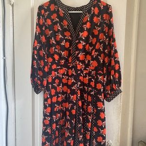 Loft Floral/Polka Dot Pleated Dress